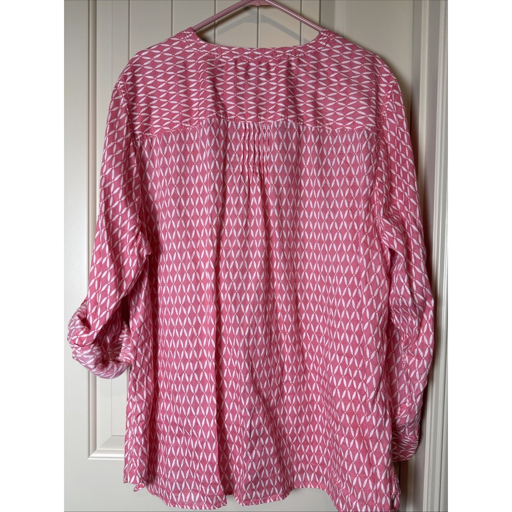 Talbots 3X Linen Pink Peach Natural Beach Tunic Blouse V Neckline Rolled Sleeves - Picture 3 of 9